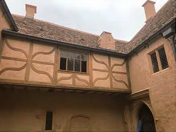 Traditional guttering along the roofline of a heritage building